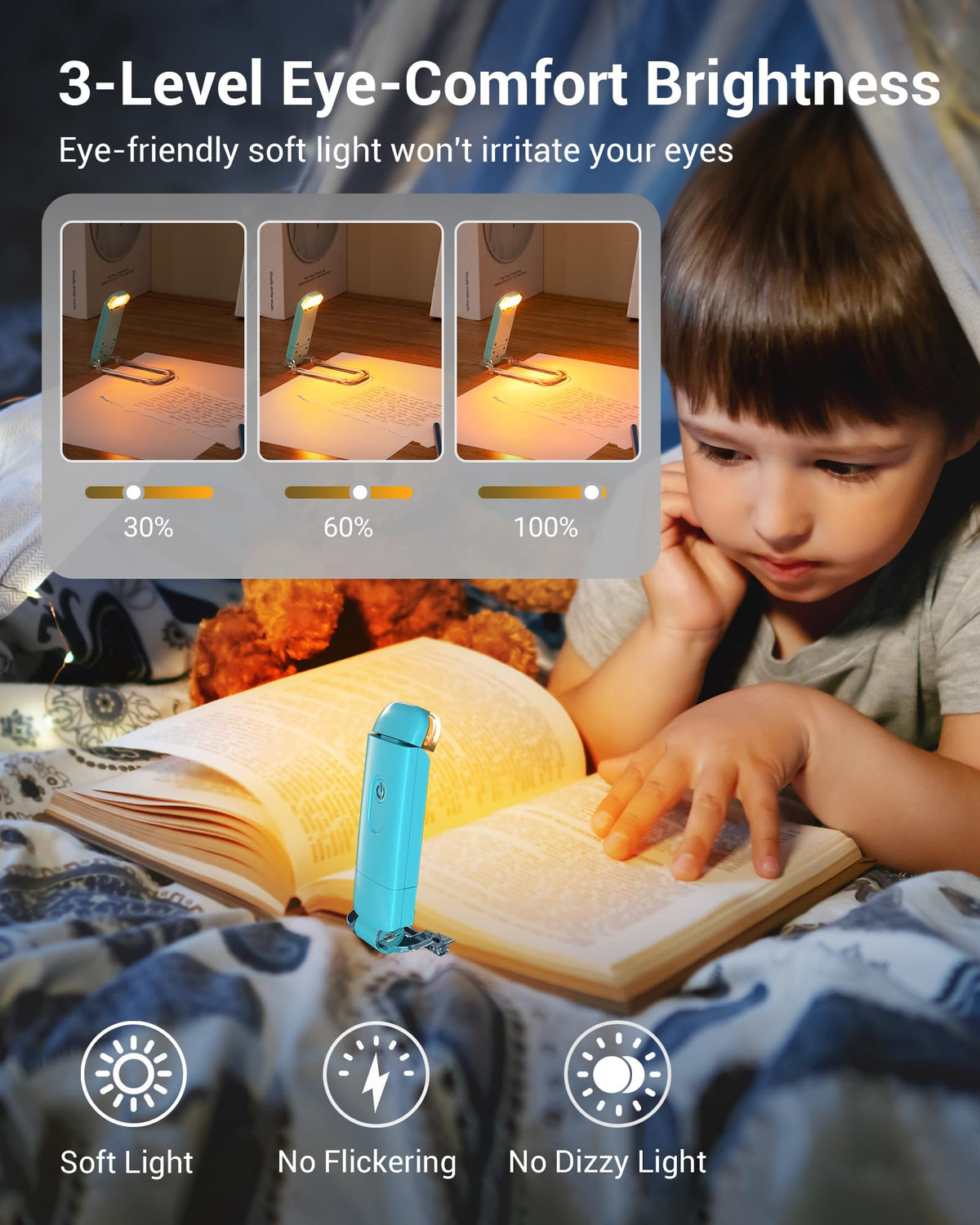 LinkMejor USB wiederaufladbarer Buchleuchte, LED Klemmleuchte für Lesen, Blau