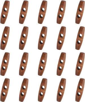 50 Pcs Wood Sewing Toggle Buttons, 40mm/1.57" 2 Holes Olive Shape Wood Sewing Horn Toggle Buttons for DIY Coat Clothing Accessories Clothes Decorative, Mahogany Color