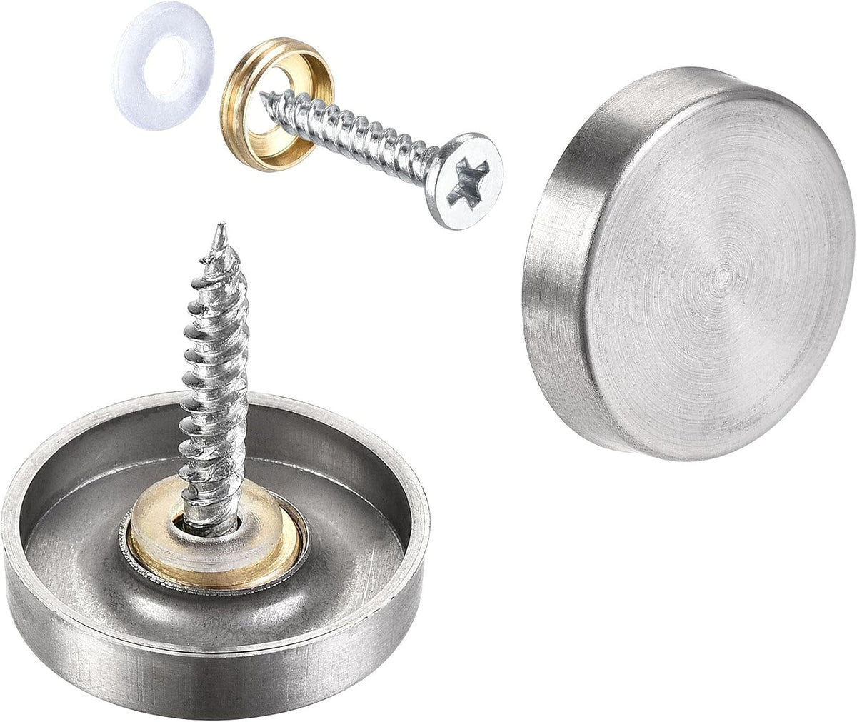 Mirror Screws, 22mm/0.87", 10pcs Decorative Cap Fasteners Cover Nails, Wire Drawing, Silver Tone Metal