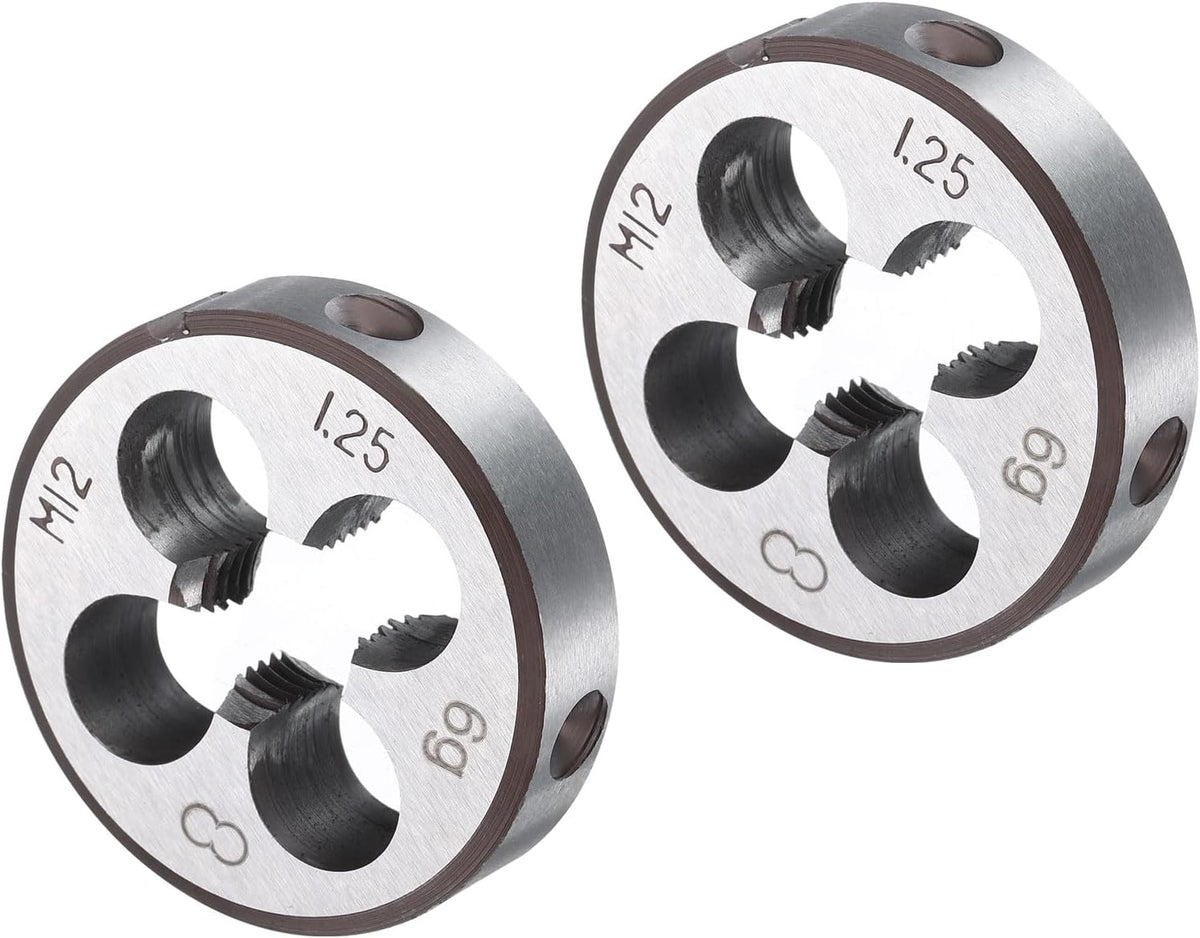 2pcs Round Threading Die M12 x 1.25 Metric Thread Right Hand Screw Cutting Fixed Dies, Alloy Tool Steel Tapping Repair Tool