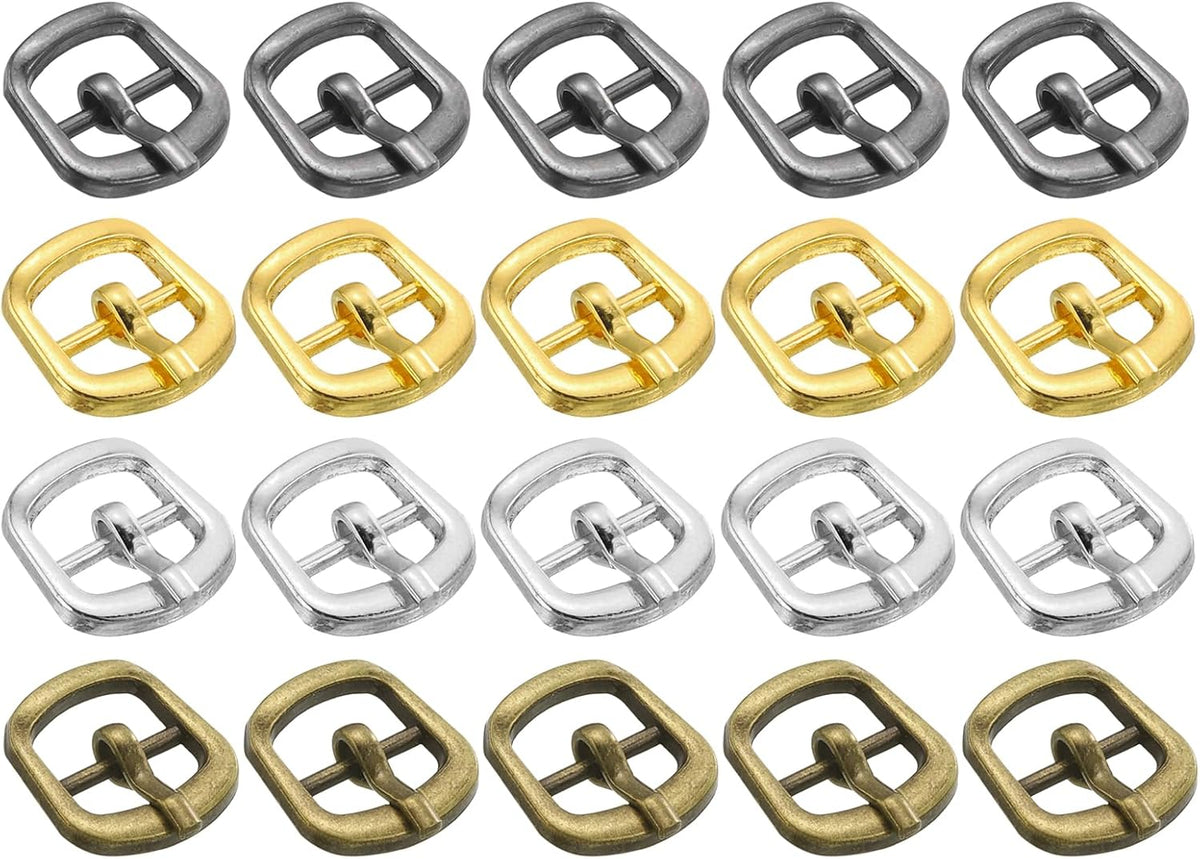 40Pcs Metal Roller Buckles, 7mm - 0.28" Rectangle Sewing Mini Buckles Webbing Slider Single Pin Slides for DIY Craft Accessories Clothes Belt (4Colors, 11mm)