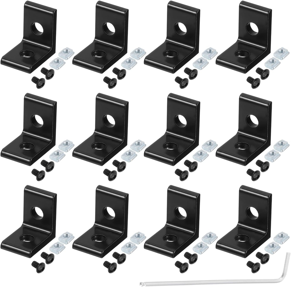 1515A Aluminum Extrusion Profile Corner Bracket, 2 Holes L-Shape Bracket, Right Angle Joint Connectors, Black, 1 Set