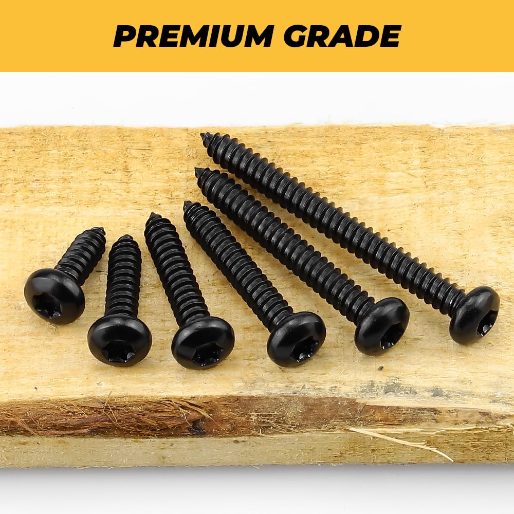 100pk #10 x 1-1/2" Black Pan Head Torx Self Tapping Screws, 304SS +Bit