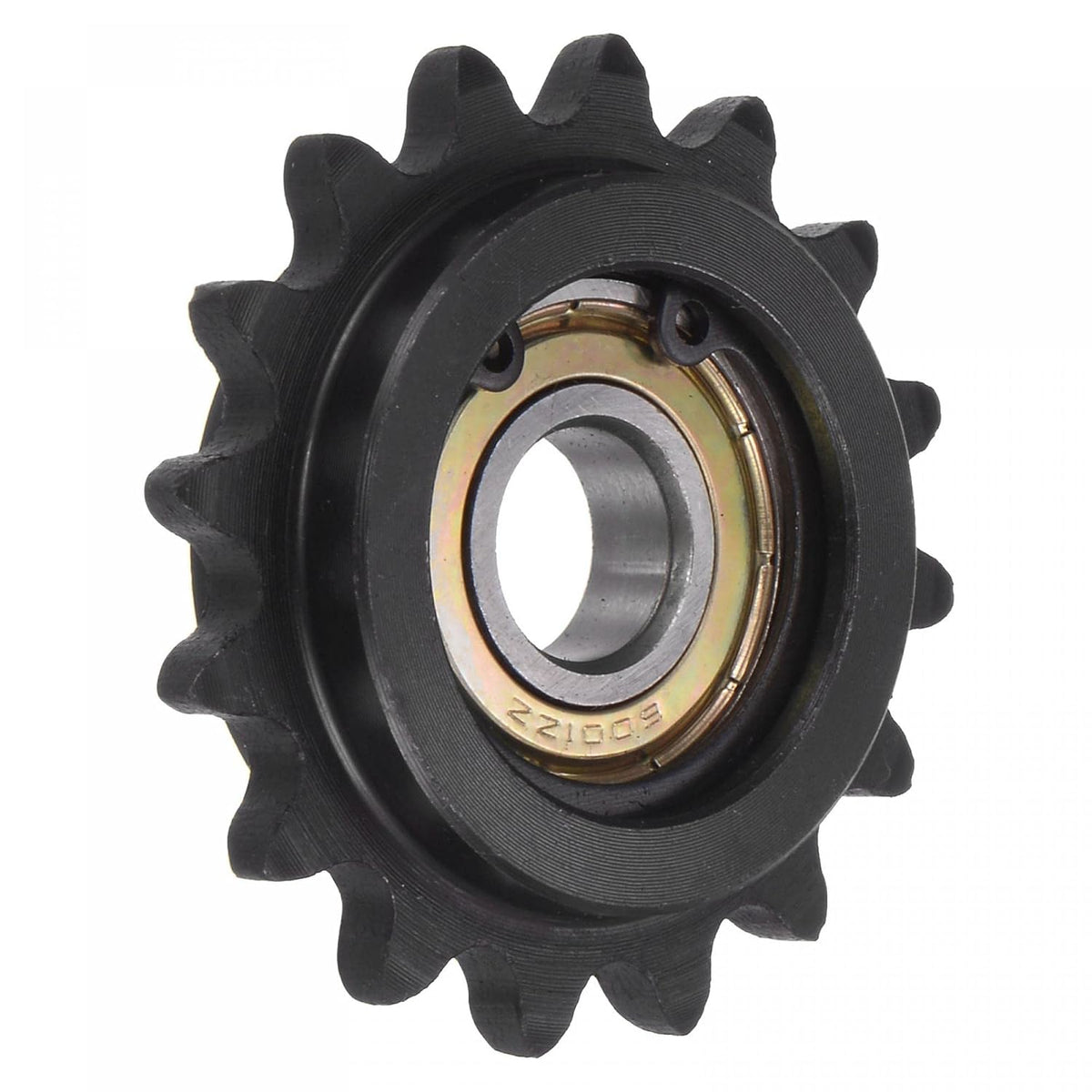 #35 Chain Idler Sprocket, 12mm Bore 3/8" Pitch 16 Tooth Tensioner, Black Oxide Finished C45 Carbon Steel with Insert Single Bearing for ISO 06C Chains