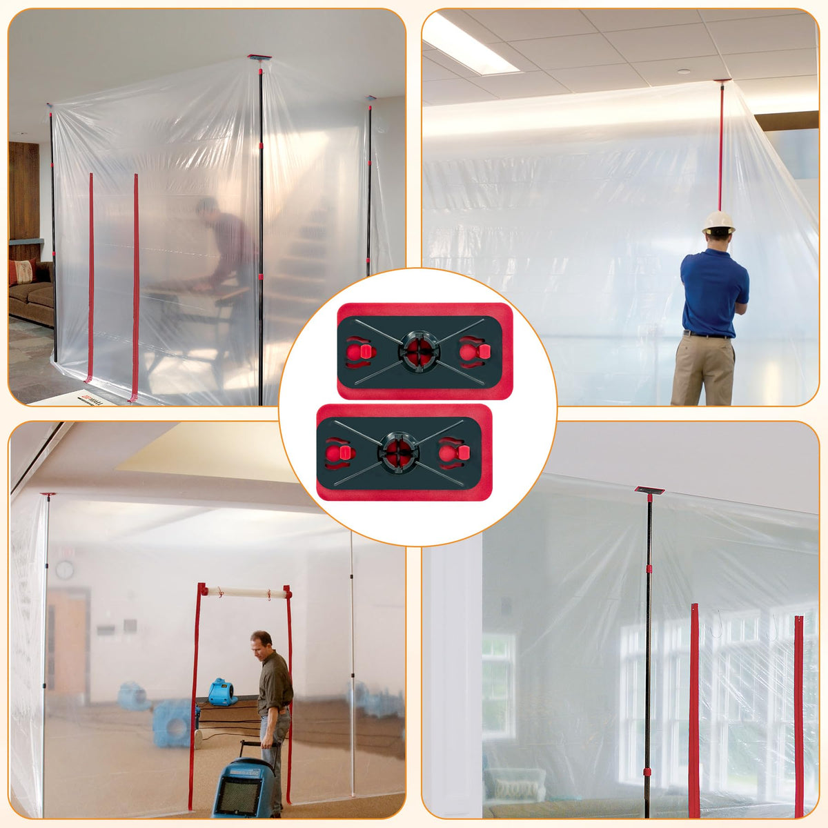 Toz Geçirmez Bariyer Montajı 2 Başlık ve 2 Üst Plaka Seti Zipwall Tarzı İçin