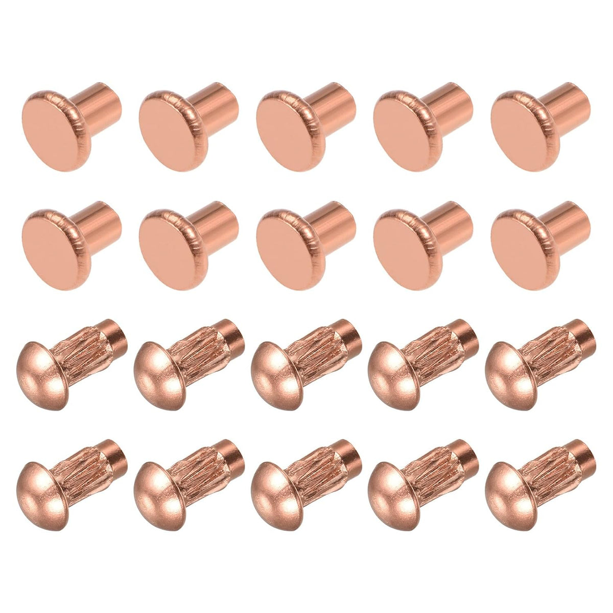 Solid Rivets - M3 Metric Copper 6mm Round Head Rivets Knurled Shank and 4mm Flat Head Rivets Fasteners, Pack of 400