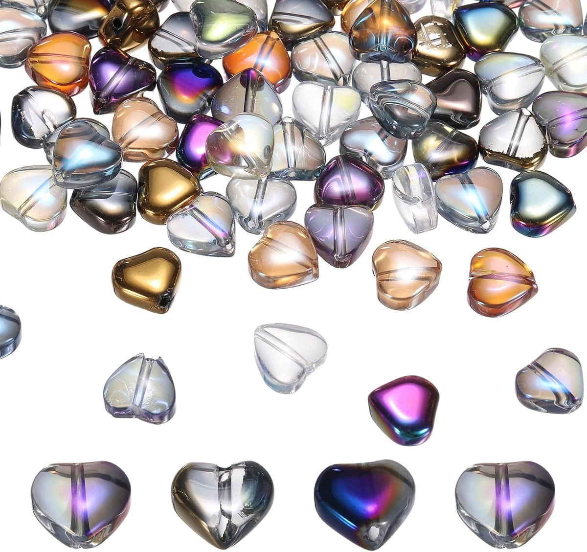 200Pcs Heart Glass Beads, Electroplate Glass Heart Shape Bead Crystal Pendant Charm for Bracelet Necklace DIY Jewelry Making, Multicolor