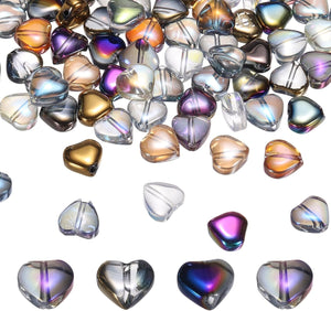 200Pcs Heart Glass Beads, Electroplate Glass Heart Shape Bead Crystal Pendant Charm for Bracelet Necklace DIY Jewelry Making, Multicolor