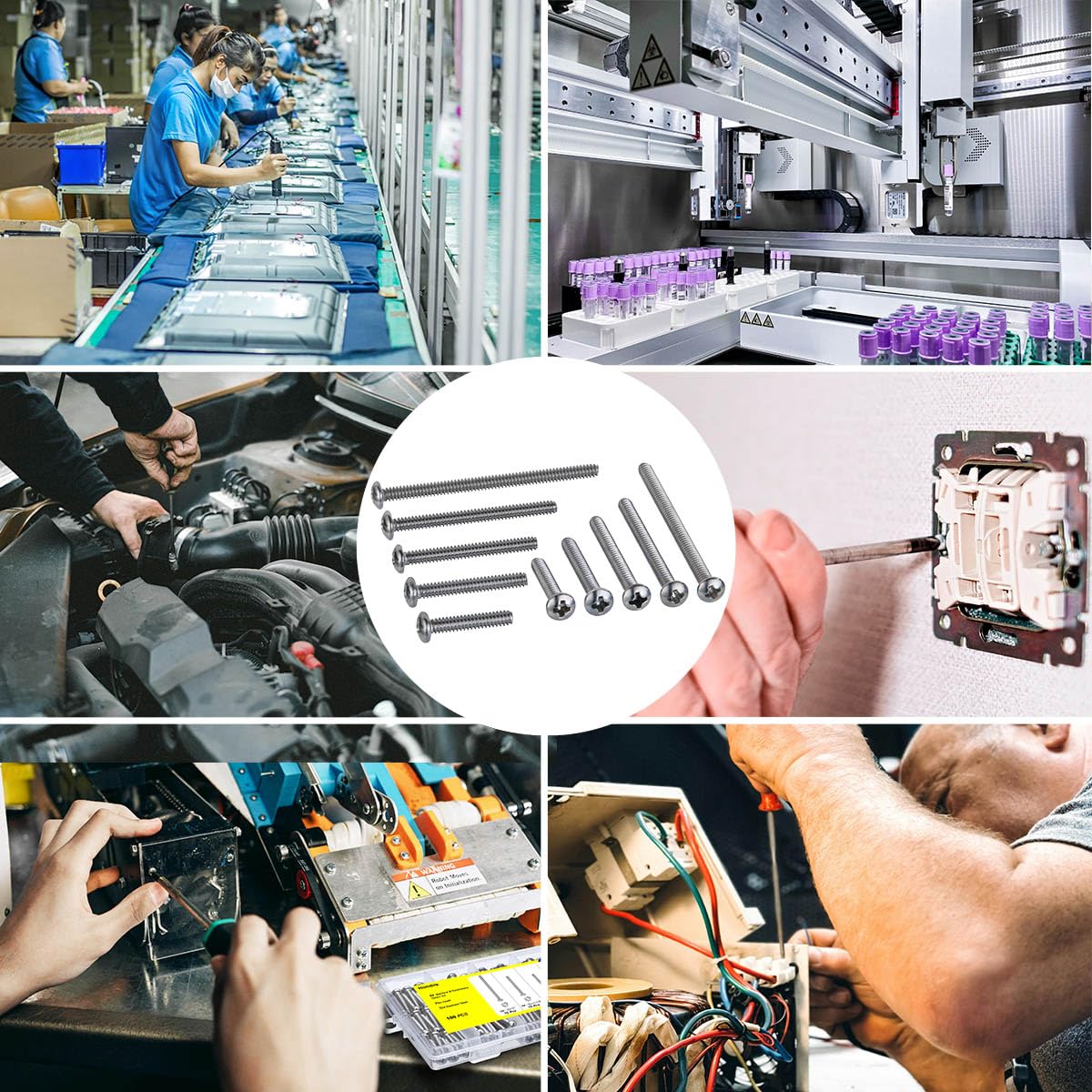 100 sztuk śrub maszynowych, seria #6-32, zestaw śrub elektrycznych, śruby wyjściowe