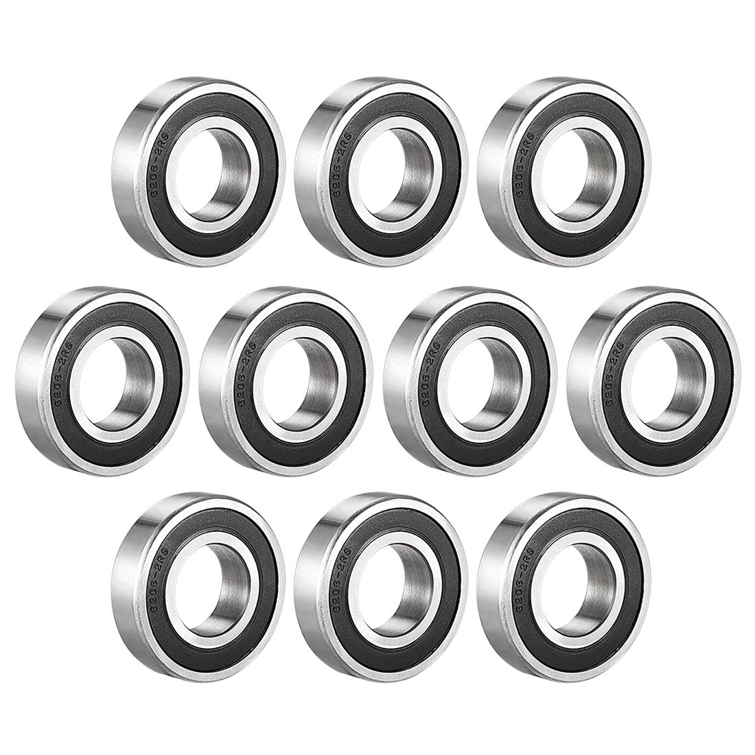 Deep Groove Ball Bearing 6206-2RS Double Sealed, 30 x 62 x 16mm Carbon Steel Bearings, 10Pcs