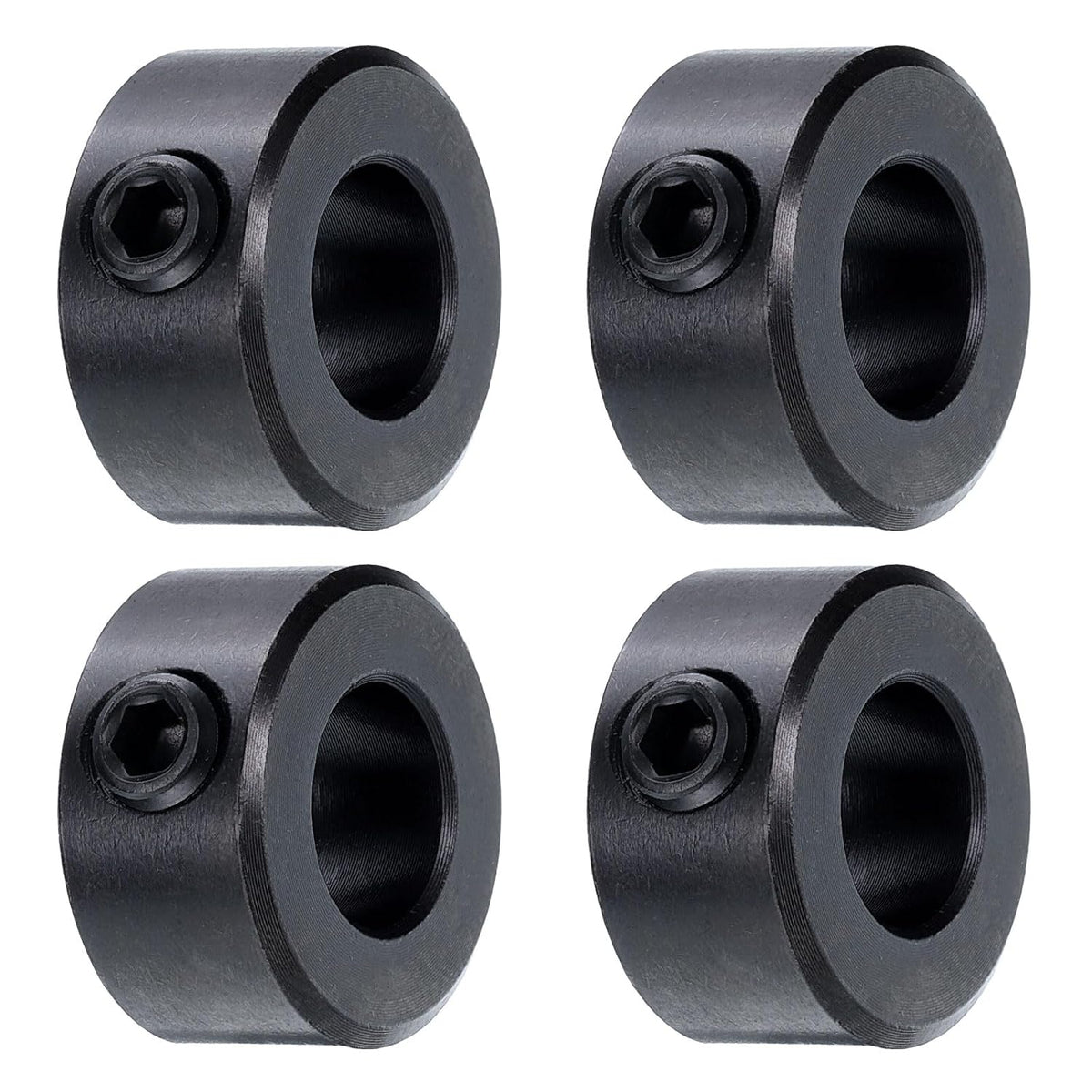 4pcs Set Screw Collars 7/16" Bore Carbon Steel Shaft Collars, 7/8" OD, 7/16" Width Axle Collar Clamp for Linear Rod Shaft Guide, Black Oxide