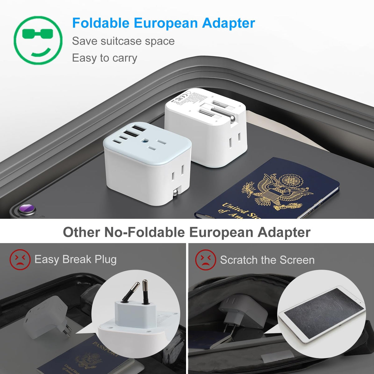 LinkMejor US to India Travel Plug Adapter, Foldable India Power Adapter