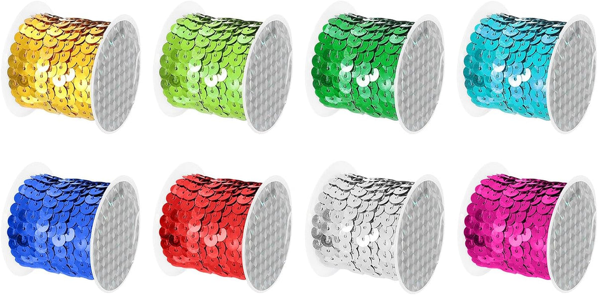 LinkMejor 8 Colors 40Yds Flat Sequins Strip, 6mm Spangle Paillette String Spool Roll Sewing String Ribbon for Fringe Sewing DIY Projects