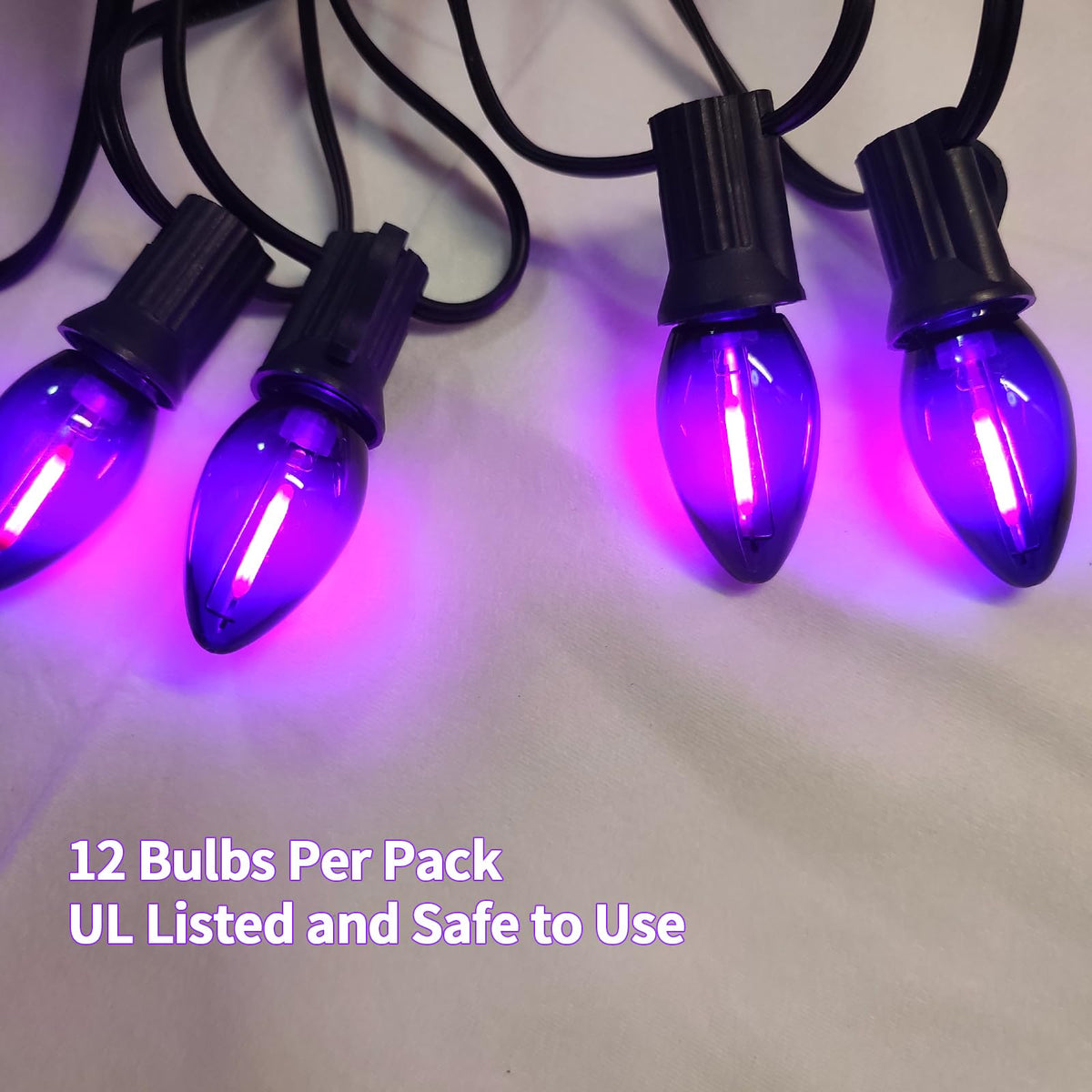 LinkMejor 12PK C7 LED Replacement Bulbs, 0.6W Violetto, Base Candela E12