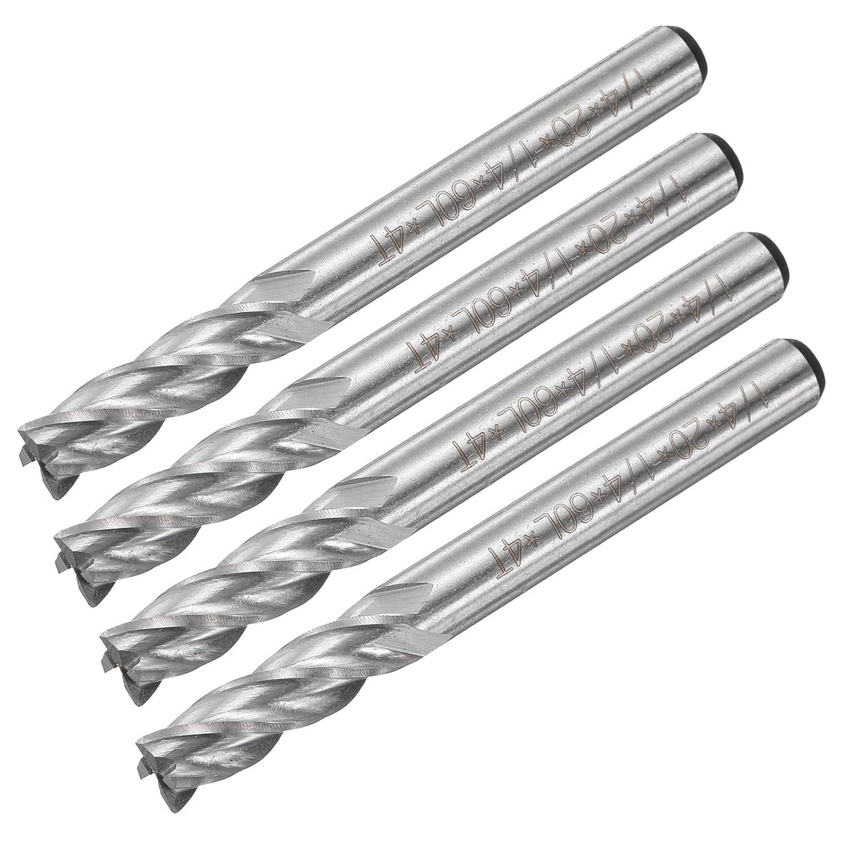 4pcs 4 Flute 1/4" x 1/4" Cutting Slotting End Mill Router Bit HSS CNC Cutter Router Bits Upcut Spiral Milling Cutter Tool for Wood PVC MDF Engraving