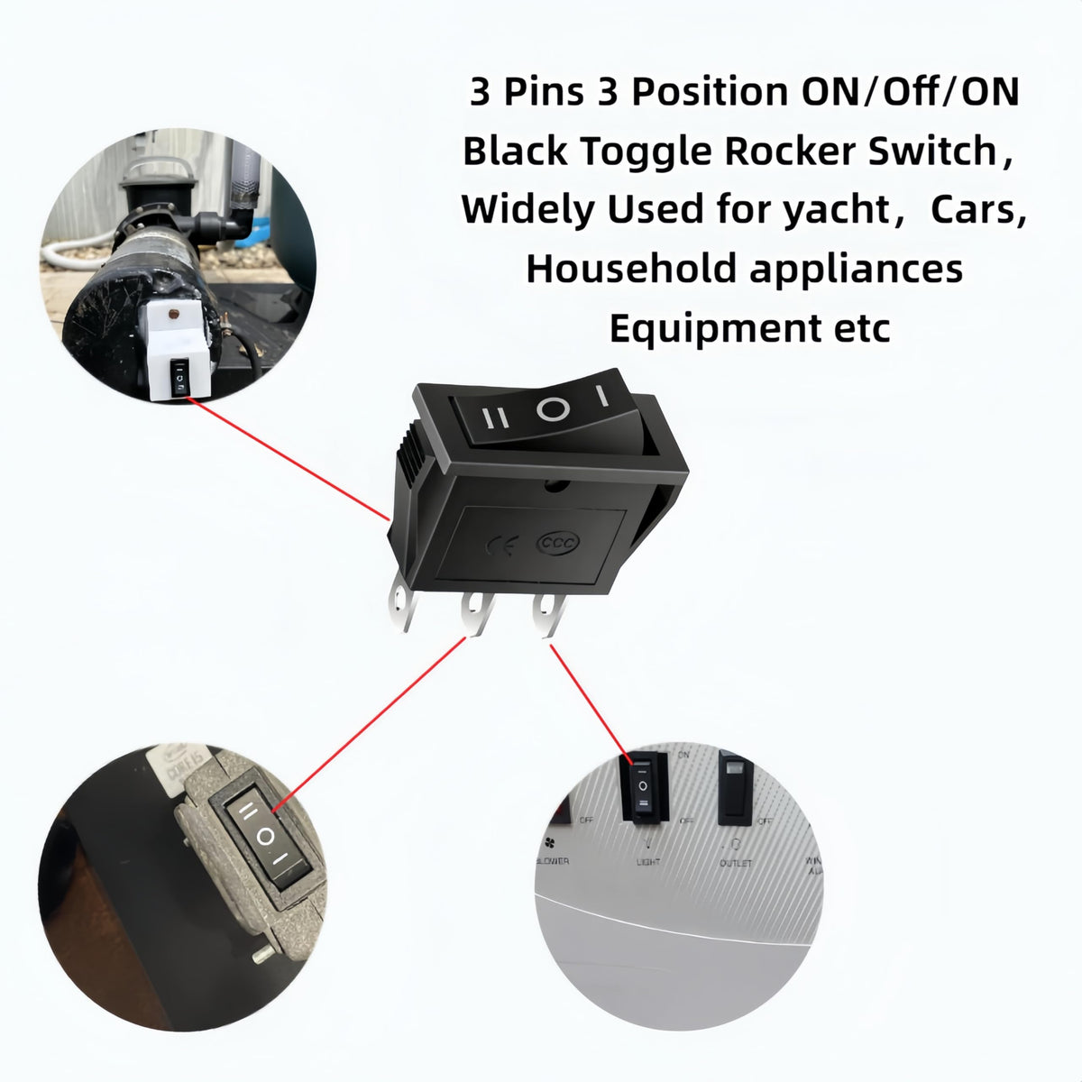 3-tilainen SPDT Rocker Toggle Switch, KCD3 3-pistoke Päälle-Pois-Päälle Musta