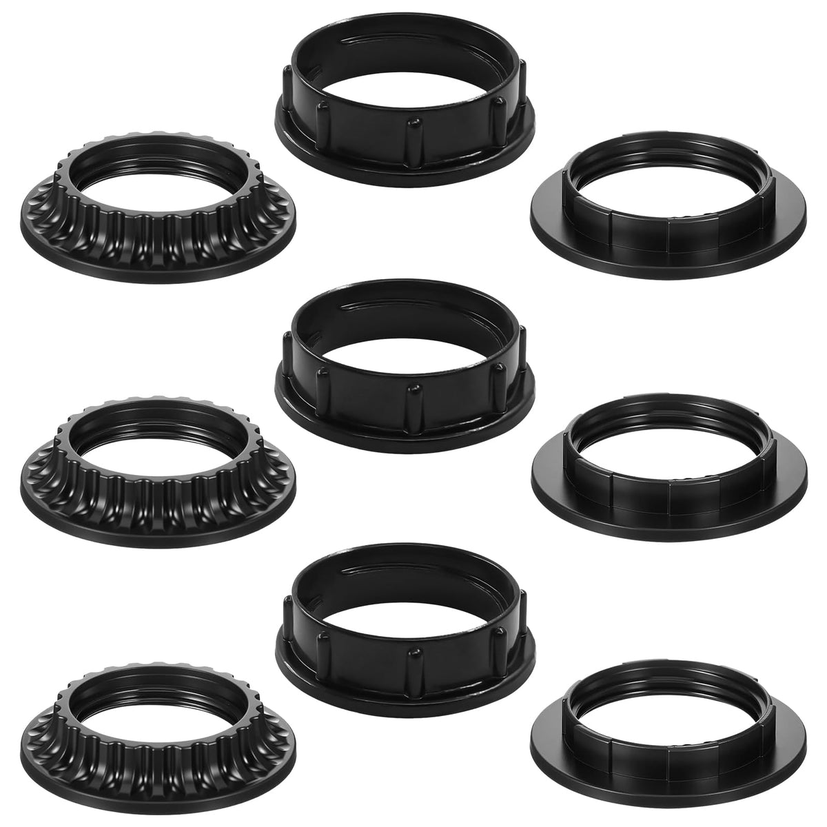 LinkMejor 9Pack Lamp Shade Rings 3Styles 2 Sizes Black E26/E27