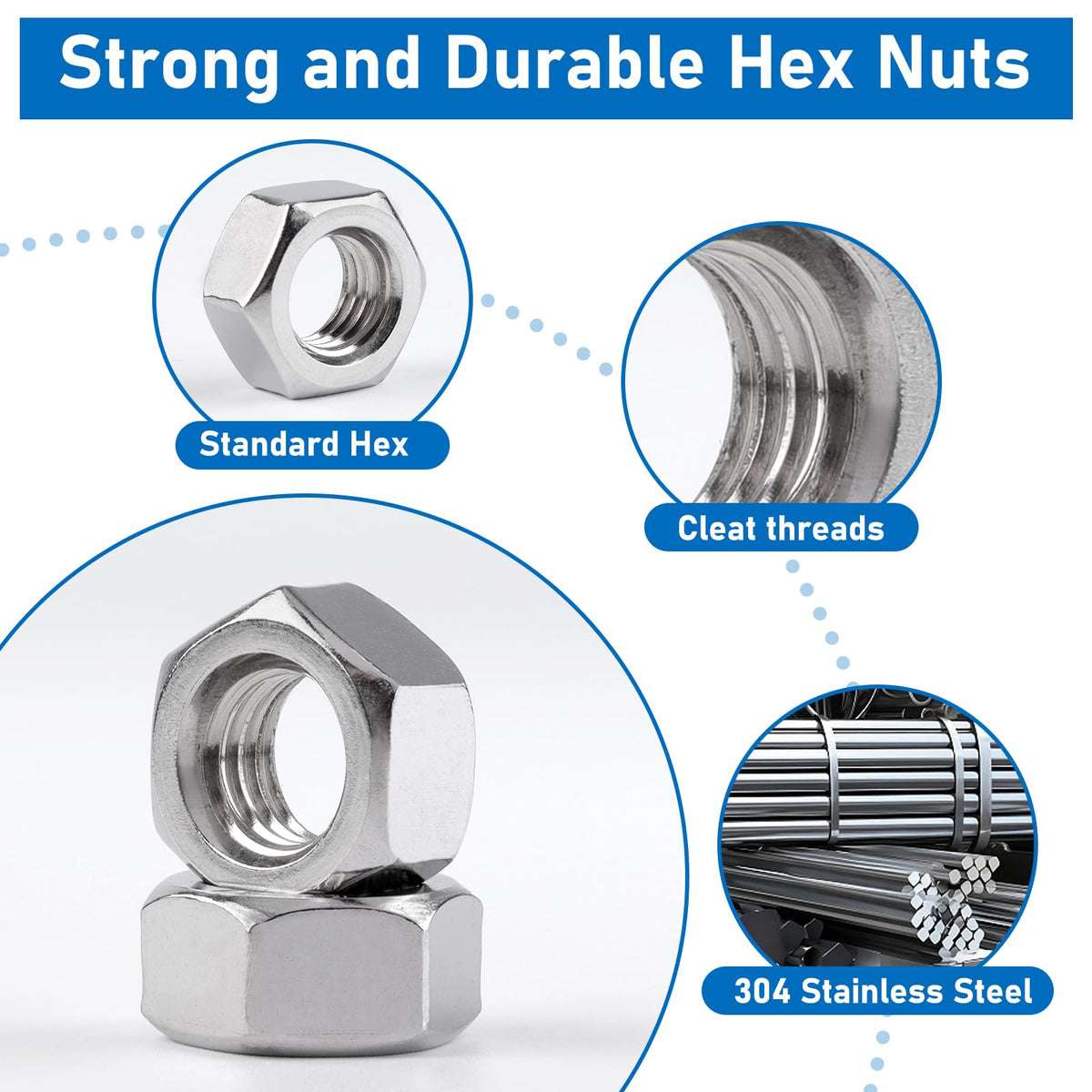 LinkMejor Nuci Metrice și SAE Hex, 196 Pachete 304 (A2-70) Nuci Hardware