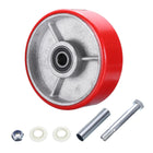 6 Inch Caster Wheels, Polyurethane on Steel Wheel with Strong Load-Bearing Capacity, for Commercial Warehouses, Red