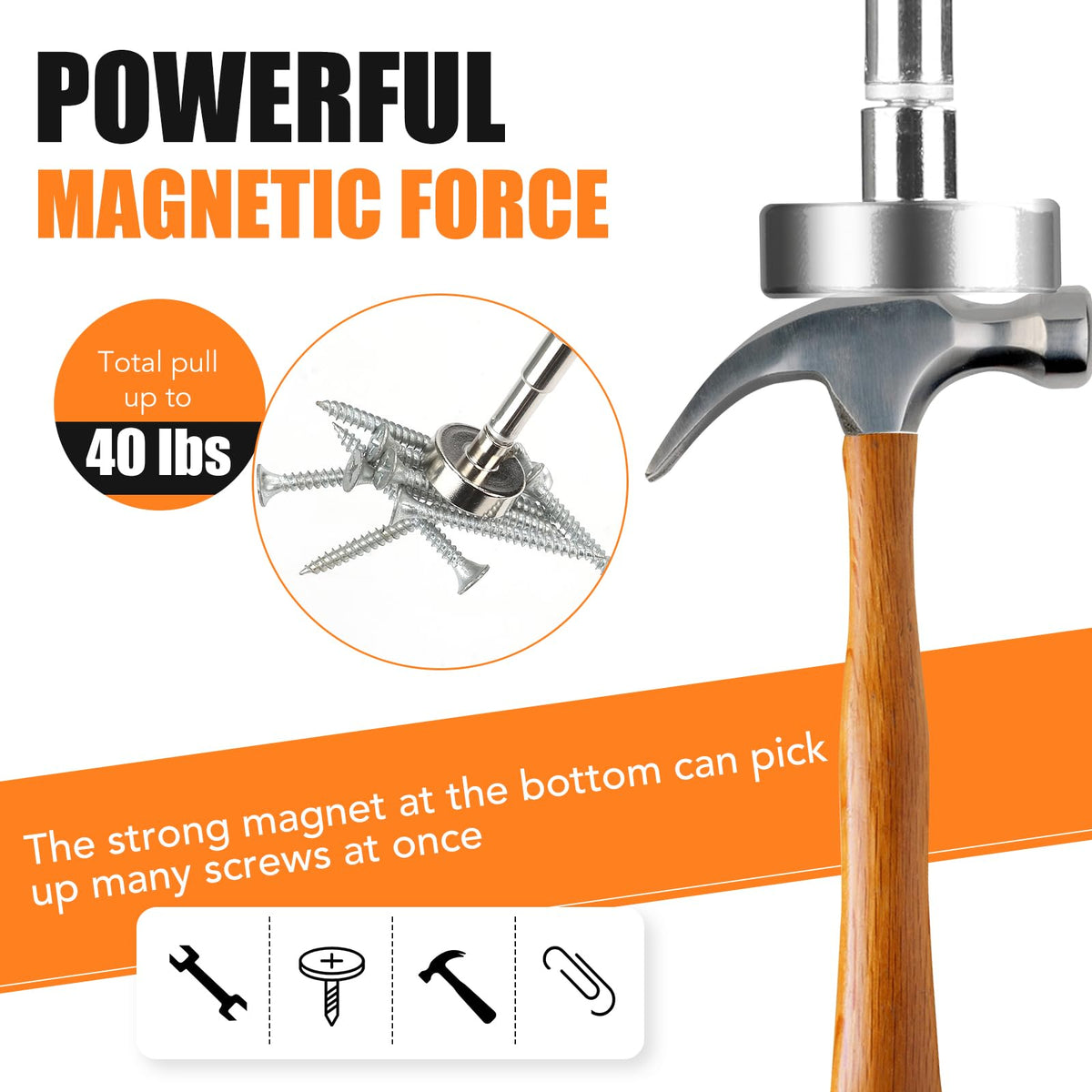 LinkMejor 4Pcs Telescopisk Magnetisk Hävstångsverktyg 30in med 40lb dragkraft