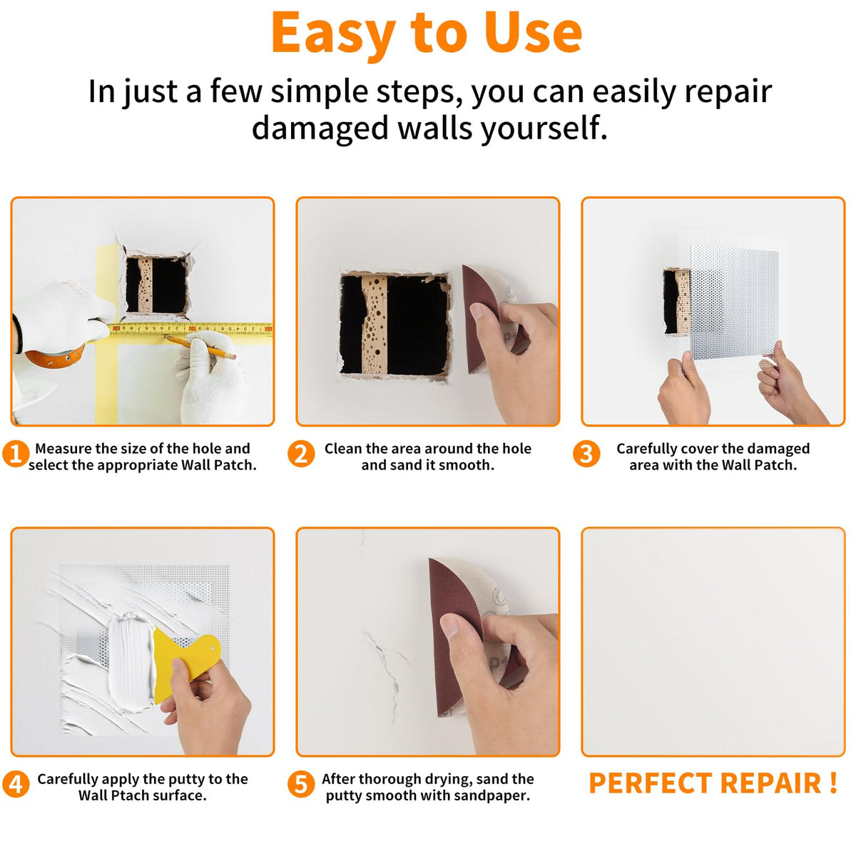 Wall Repair Patch Kit, 15 Pieces Aluminum Self-Adhesive Mesh Repair Patches for Drywall, Multiple Large Small Sizes 2/4/6/8 Inch Drywall Hole Repair Kit, Permanently Repairs Damaged Walls and Ceilings