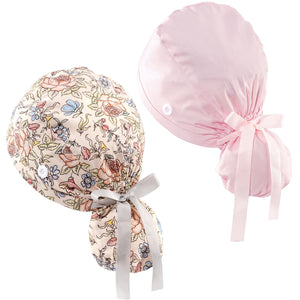 LinkMejor 2 Pcs Ponytail Scrub Caps Women, Cotton Nurse Hats -Pink & Rose