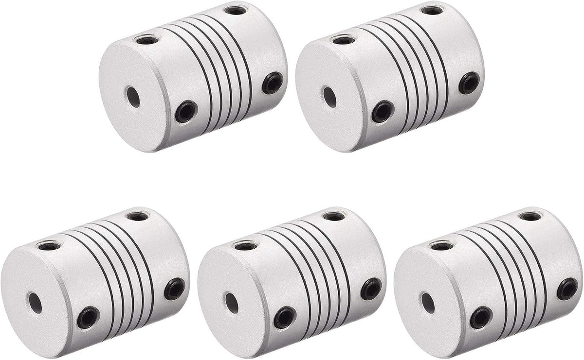 4mm to 6.35mm Aluminum Alloy Shaft Coupling Flexible Coupler Motor Connector Joint L25xD19 Silver,5pcs
