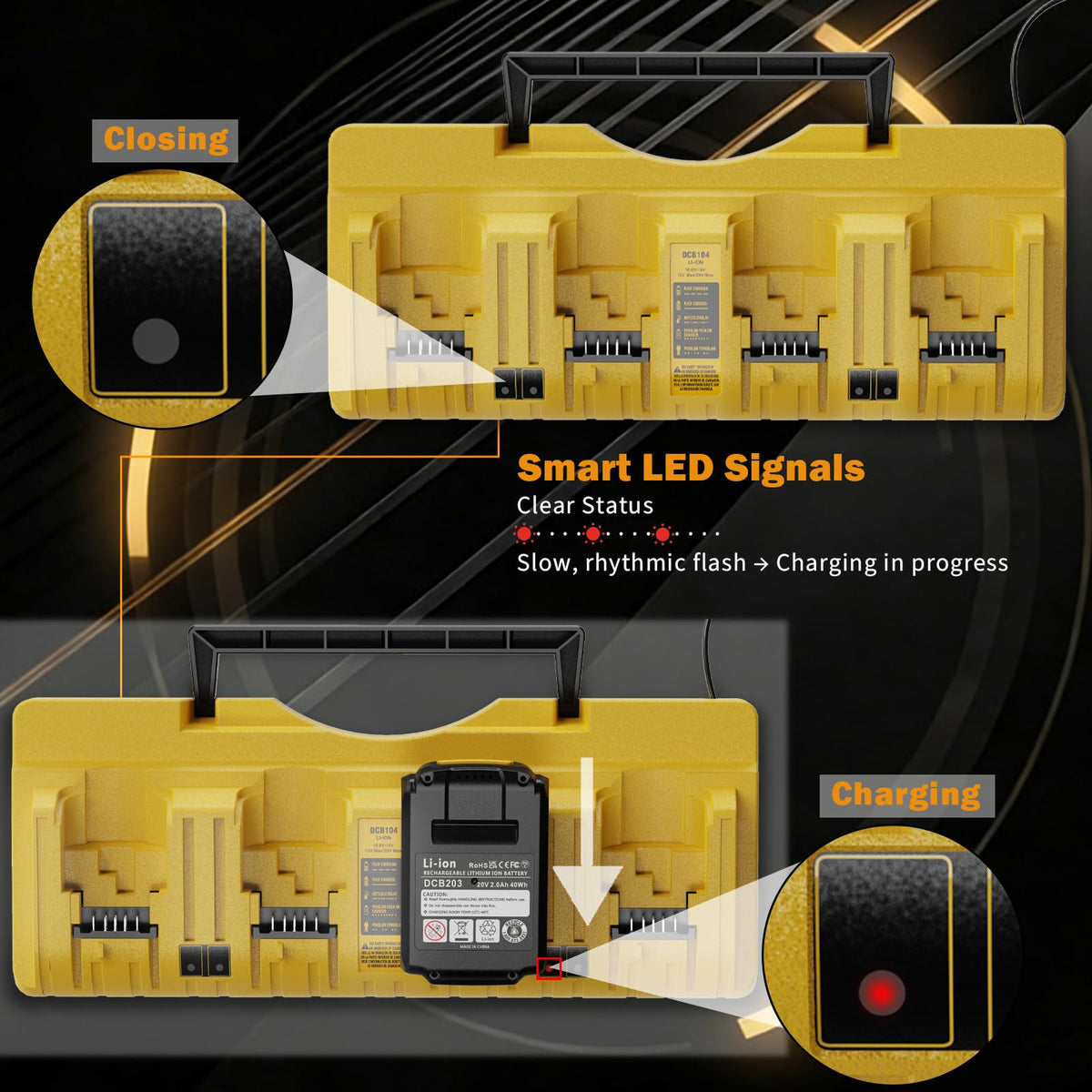 DCB104 Stazione di Carica Batterie MultiplaCompatibile con DeWalt 20V/60V Flex