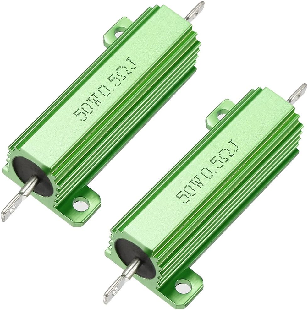50W 0.5 Ohm 5% Aluminum Housing Resistor Screw Tap Chassis Mounted Aluminum Case Wirewound Resistor Load Resistors Green 2 Pcs