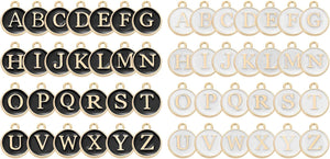 52 Pcs Letter Charm, Alloy A-Z Initial Charm Round Alphabet Pendant for Necklace Bracelet Earring Jewelry Making Diy, Black+White