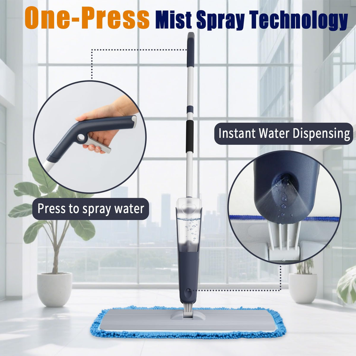 Spray Mops for Floor Cleaning, Commercial Dust Mops, Blue, 1-Pack