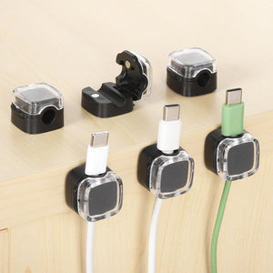 6Pack Organizzatore Cavi Corda, Clip Magnetici per Cavi Adesivi Organizzatore Cavo Rettangolare per Casa Ufficio Muro Scrivania Comò, Claro/Nero