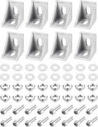 8Set Inside Corner Bracket Gusset Kits, 35x35x29mm 3030 Angle Connector for 3030 Series Aluminum Profile (Silver/ 16 x Square Nuts & Hex Socket Bolts & Washers)