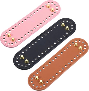 Oval Bag Bottom Shaper Pad, 3Pcs 180x50mm PU Leather Bags Cushion Base for Crochet Knitting Handbag, Black+Pink+Brown