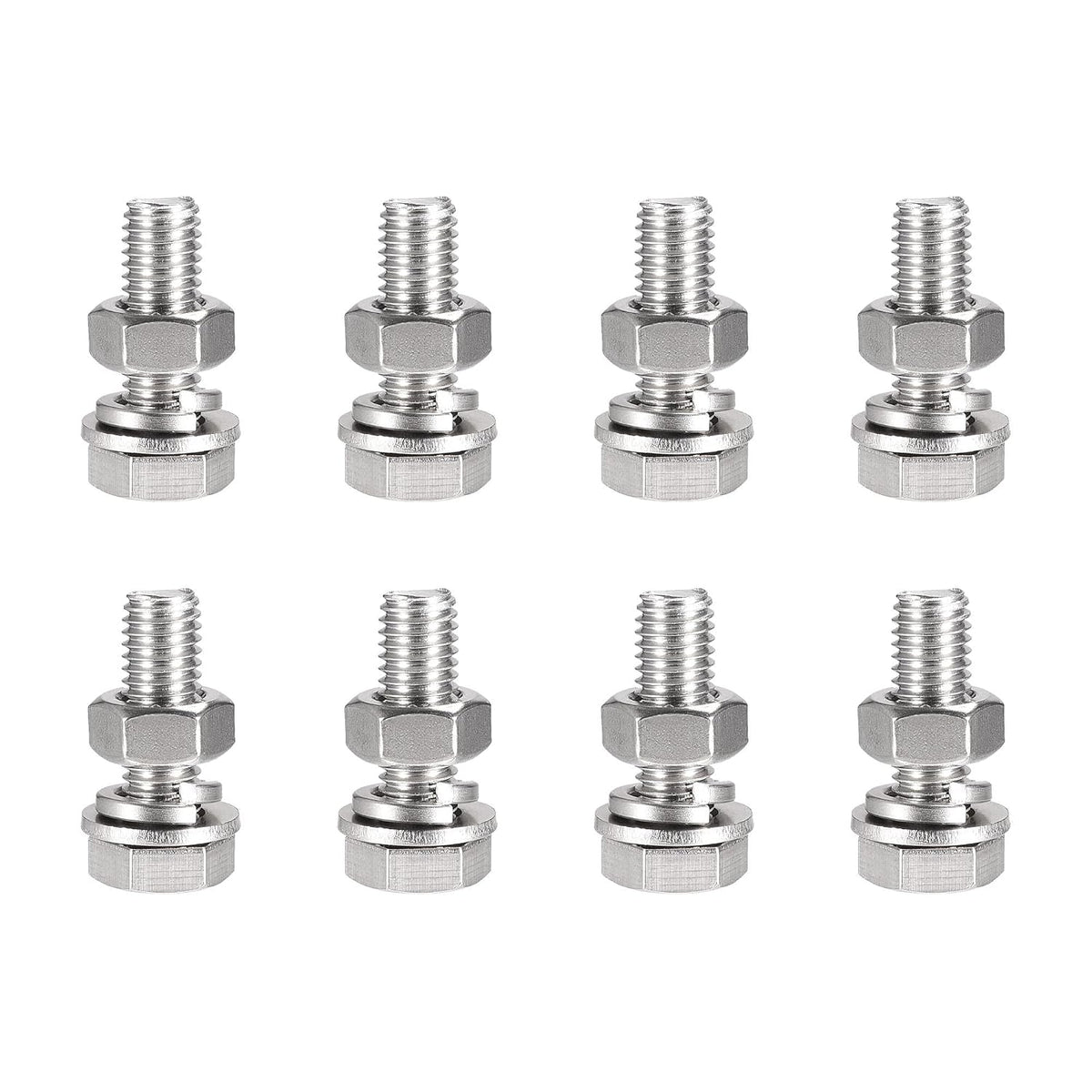 M10 x 35mm Hex Head Screws Bolts, Nuts, Flat & Lock Washers Kits, 304 Stainless Steel Fully Thread Hexagon Bolts 8 Sets