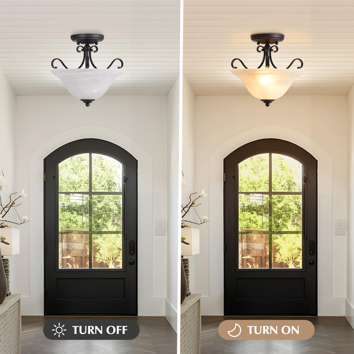12" Retro Semi Flush Mount Ceiling Light,Black Ceiling Light Fixture