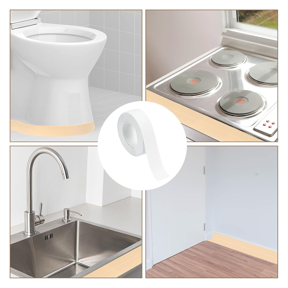 3 Rollen beige Dichtband Dichtstreifen wasserdicht selbstklebend 0.87" x 10.5Ft WC Dichtband, Badewannen Dichtstreifen für Küchentisch, Spüle und Bodenrandschutz