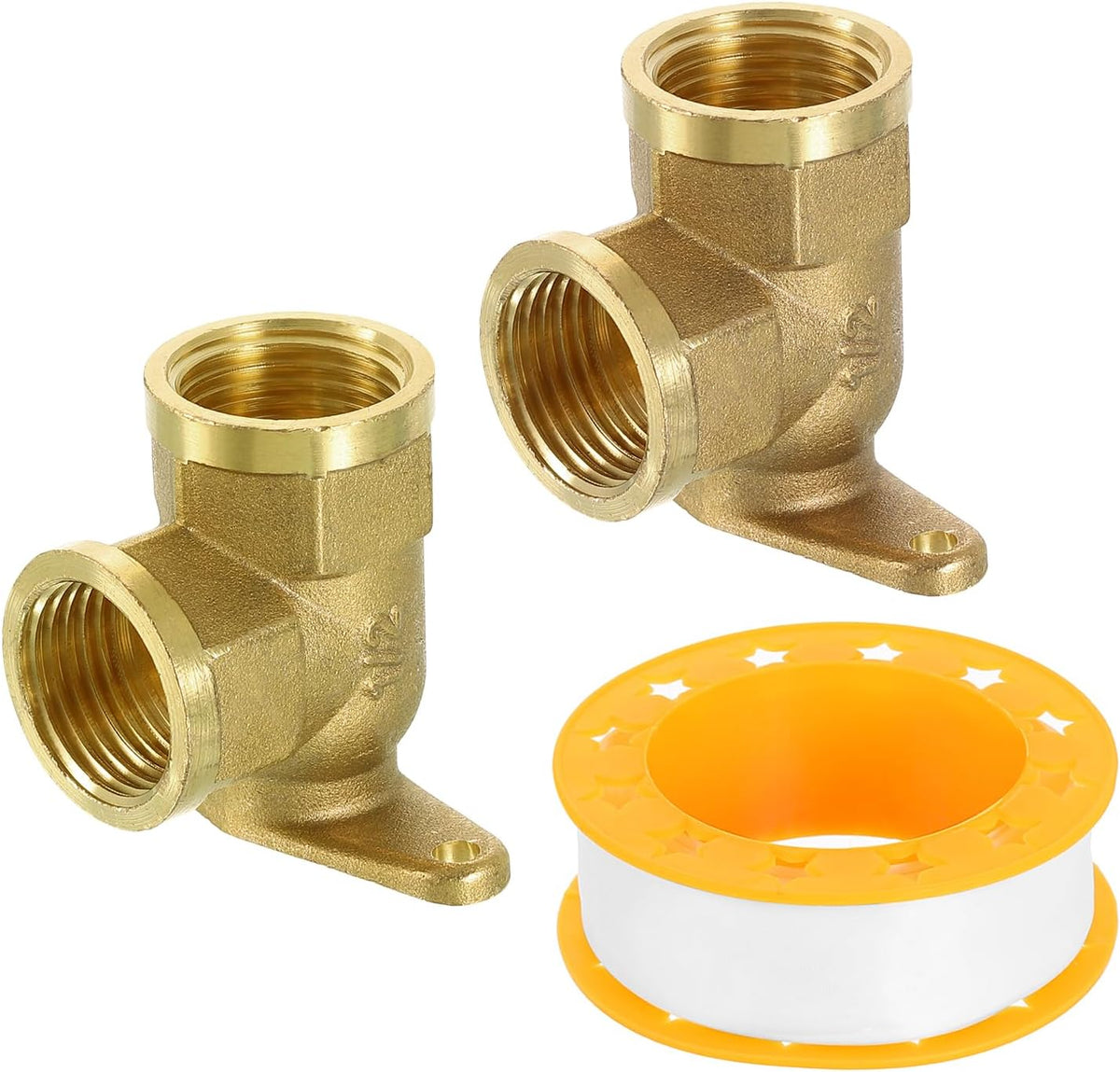 2 Pcs 90 Degree Drop Ear Elbow, 1/2 Inch Female x 1/2 Inch Female Brass Plumbing Fittings, Pipe Connector with Base Plate for Air Water Fuel Pipe