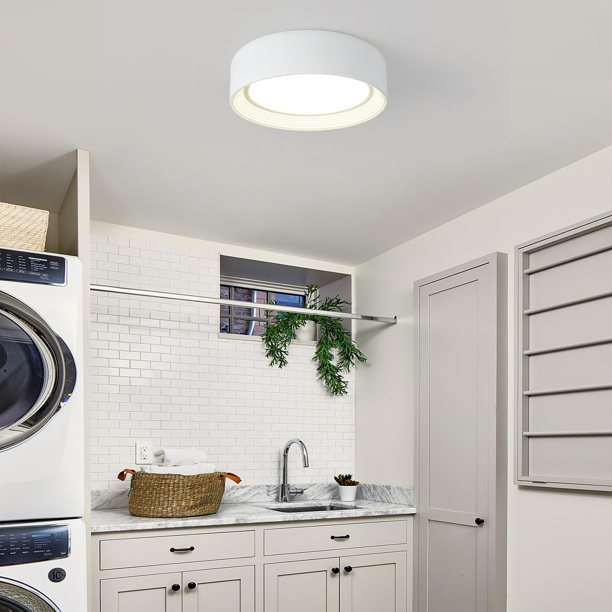 LinkMejor Dimmable White Flush Mount Ceiling Light,11.81 in LED 5CCT Fixture