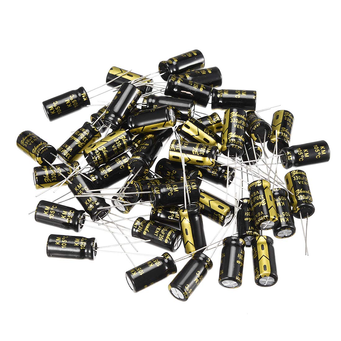 Aluminum Radial Electrolytic Capacitor with 330uF 35V 105 Celsius Life 2000H 8 x 16 mm Black 50pcs