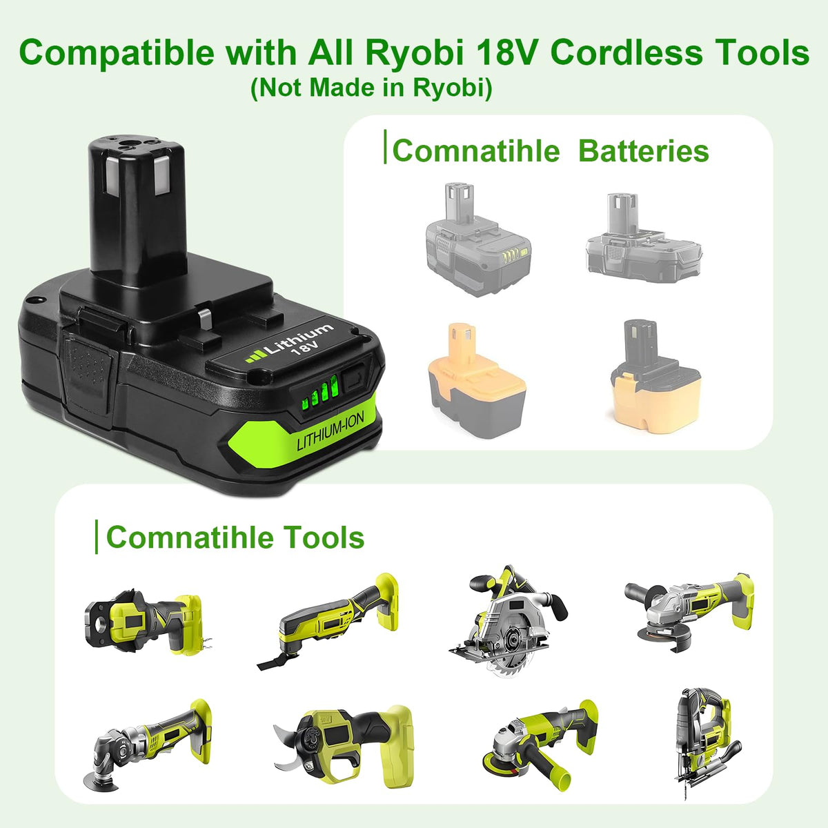 2Pcs 3.0Ah 18V Akumulatory & ładowarka Kompatybilne z Narzędziami Bezprzewodowymi Ryobi ONE+