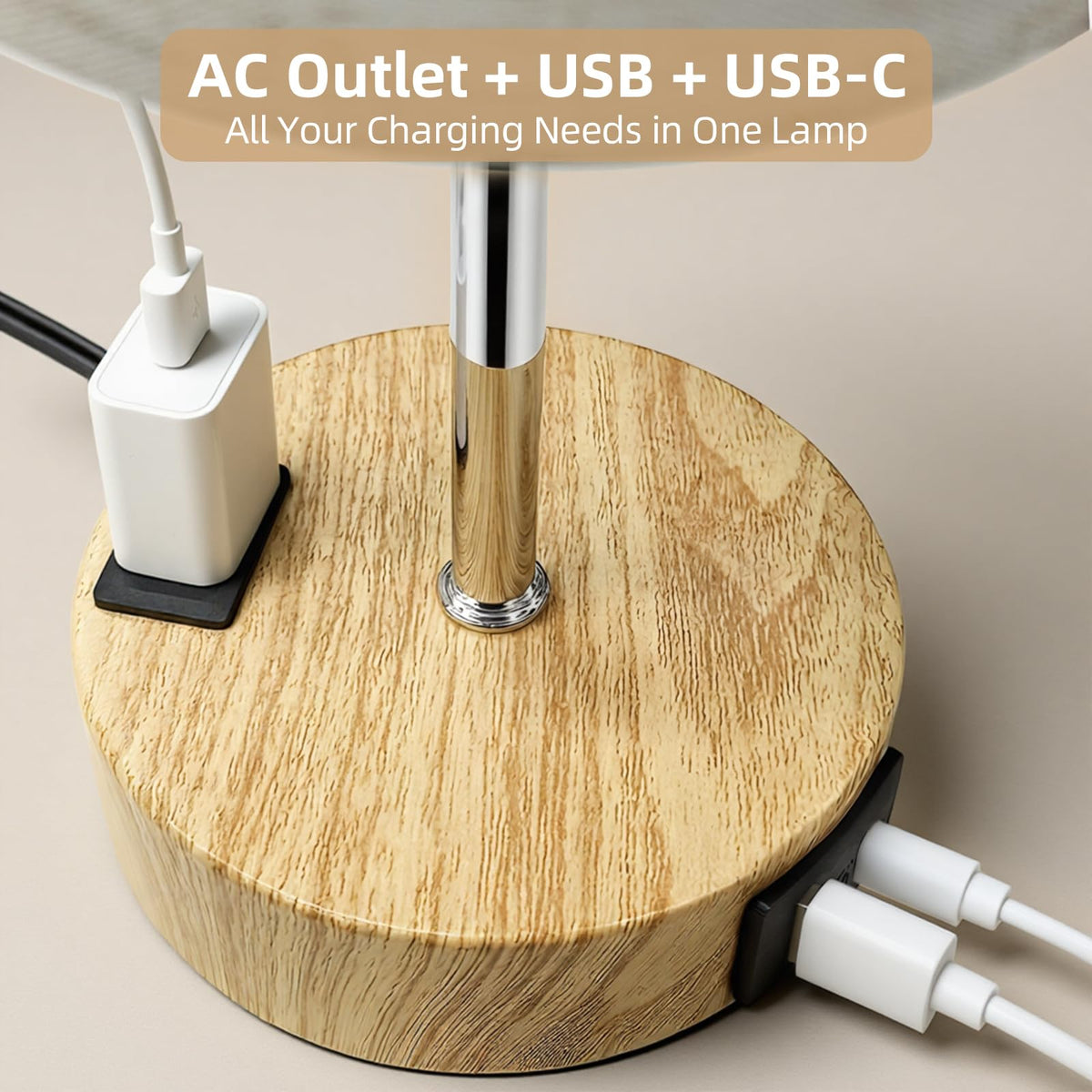 링크메이저 베드룸 테이블 램프, 고감도 터치, AC 아웃렛, USB A+C