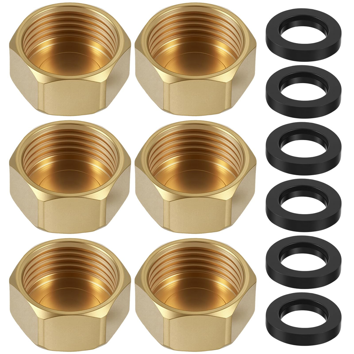 LinkMejor 6PCS Brass 1/2 Inch NPT Caps Outer Hex with 6PCS Silicone Rings