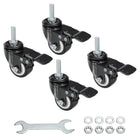 1.5 Inch Swivel Threaded Stem Casters M8x25mm Thread PU Caster Wheel with Brake 88lbs Load for Furniture Carts, Black 4pcs