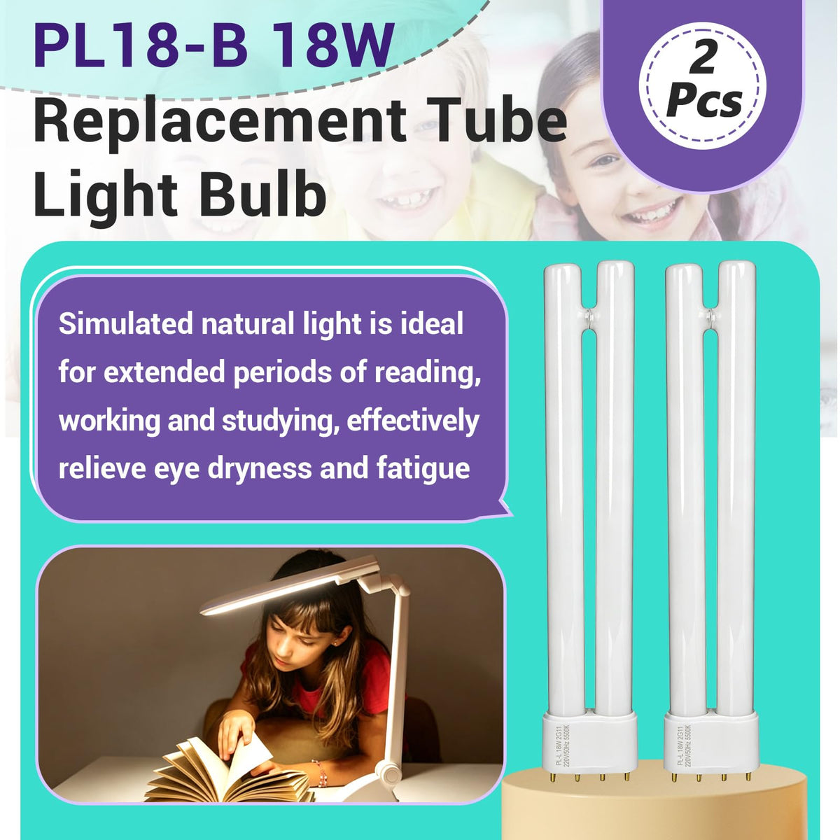 2 ซอง แทนที่แท้ง PL18-B 18W ไฟแท้งท่อสีที่สอดคล้องกับ OttLite ประเภท B