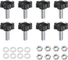 8pcs Star Clamping Knobs with Nuts Washers, M10 x 25mm Metric Zinc Plated Carbon Steel Male Thread 38mm 6-Star Plastic Head, Threaded Stud Hand Knobs Handles Thumb Screws, Black