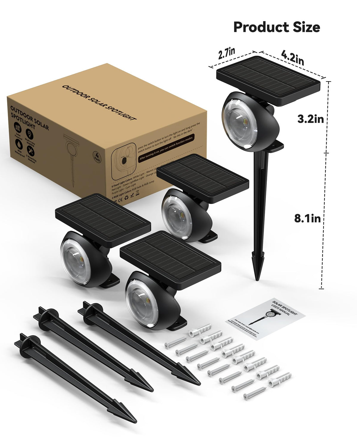 Oświetlenie solarnego punktu na zewnątrz wodoodporne, RGB+3CCT Uplights drzewa 4Pack