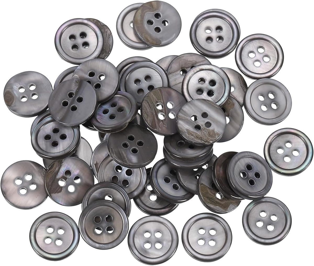 50 Pcs Natural Shell Buttons, 4 Hole Mother of Pearl Buttons 12.5mm Sewing Craft Buttons for Shirt Sewing DIY Crafts Decoration, Grey