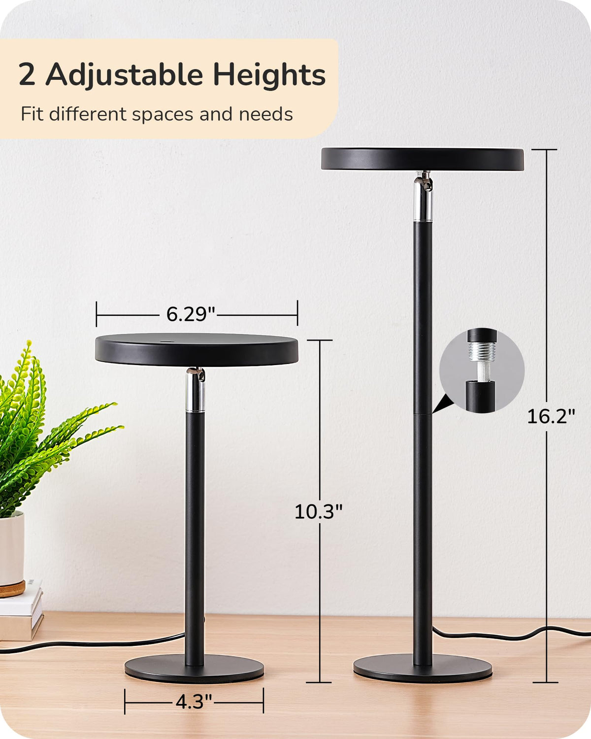 LinkMejor LED Table Lamp, Desk Lamp with 2 Adjustable Height, High CRI 90+