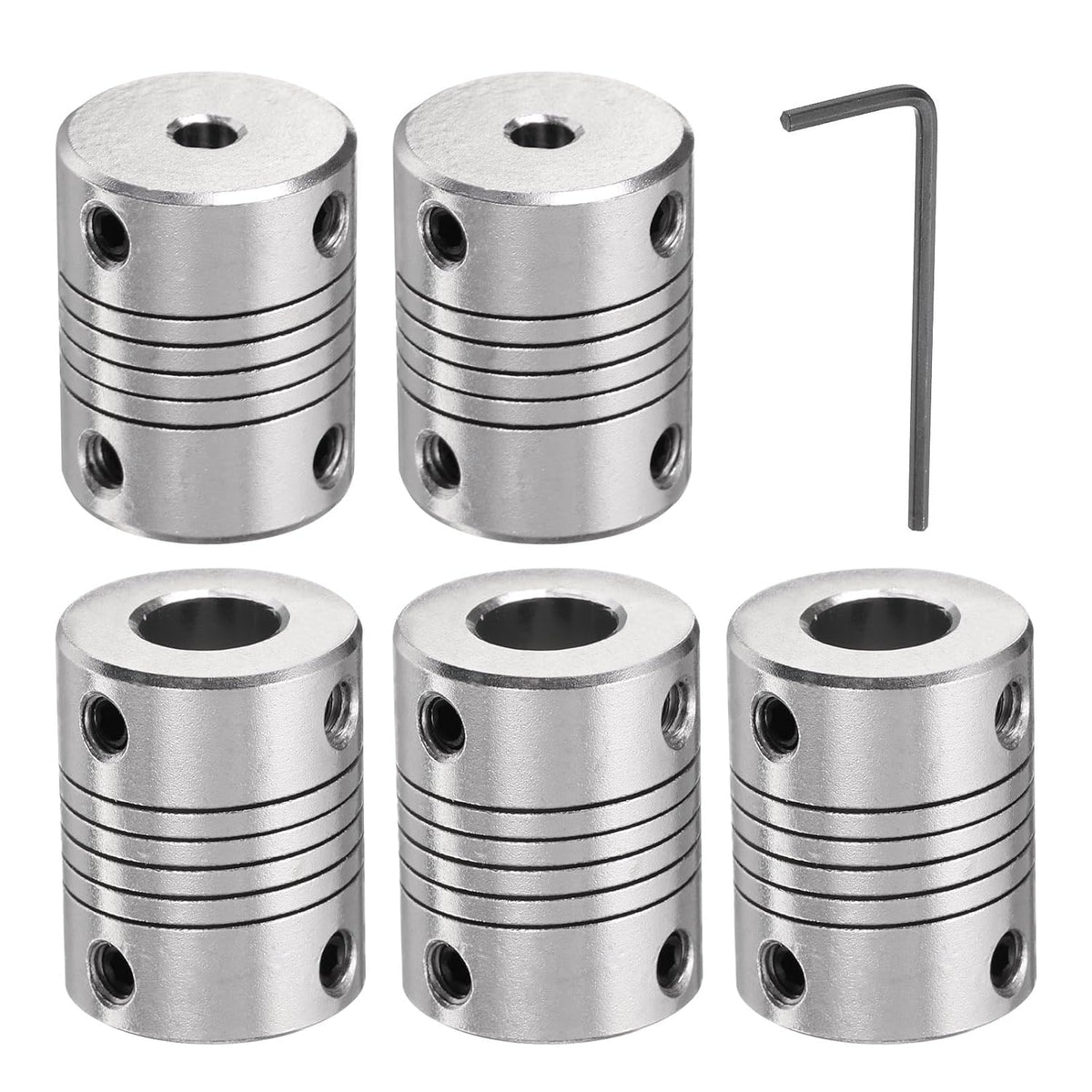 5 Pcs Aluminum Alloy Shaft Coupling 4mm to 8mm, Flexible Coupling Motor Connector Joint, Stepper Motor Coupler for CNC Machine & 3D Printer (L25xD19)